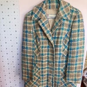 Custom made wool plaid jacket with silk embroidered lining